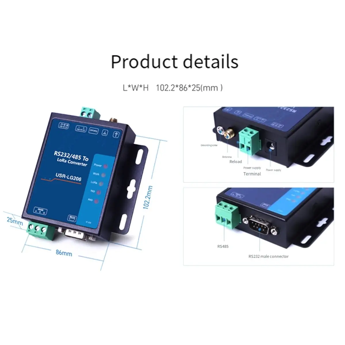 -LG206 Serial RS232 RS485 to LoRa Converter Point to Point LoRa 803Mhz-930Mhz for Metering Oil Field Agriculture (EU)