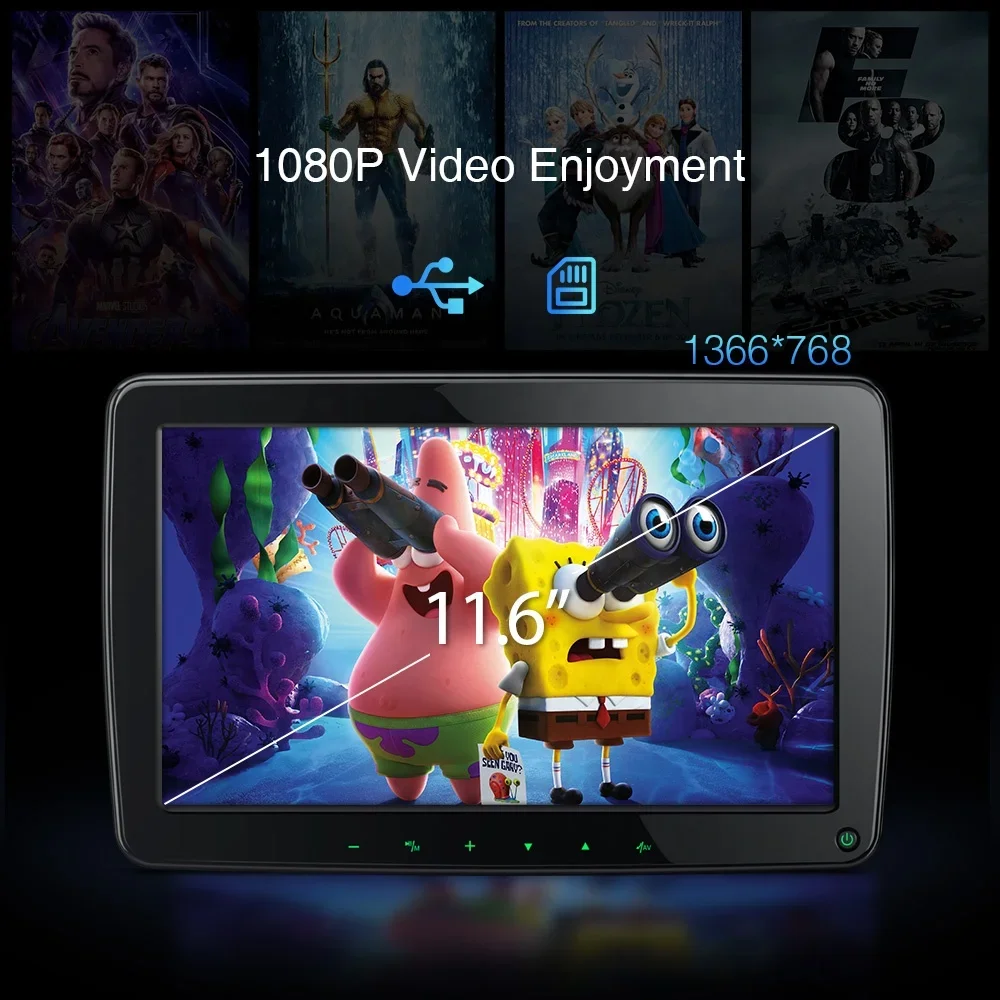 شاشة XTRONS 11.6 بوصة IPS شاشة محمولة لمسند الرأس للسيارة، شاشة الحافلة، مقعد خلفي للسيارة، شاشة سيارة للمقعد الخلفي