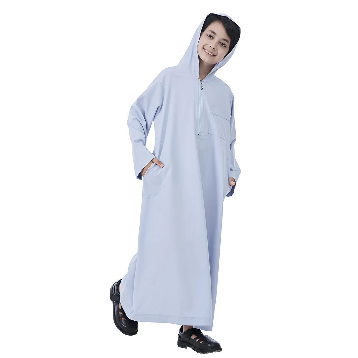 Eid Djellaba Thobes Kids Boy Muslim Abaya Dubai Kaftan Hooded Dress Jubba Thobe Teenage Robe Arabic Saudi Thoub Daffah Dishdasha