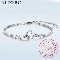 ALIZERO Charms 925 Sterling Silver Bracelets Bangles for Women Valentine's Days Cubic Zircon Wedding Love Heart Jewelry