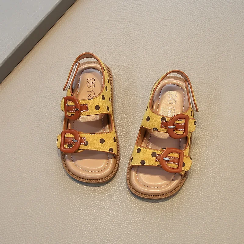 

Summer Children 2025 Sandals Polka Dot Printed Girls Open-toe Beach Sandals Soft School Kids Fashion Causal Flat Sandals Classic