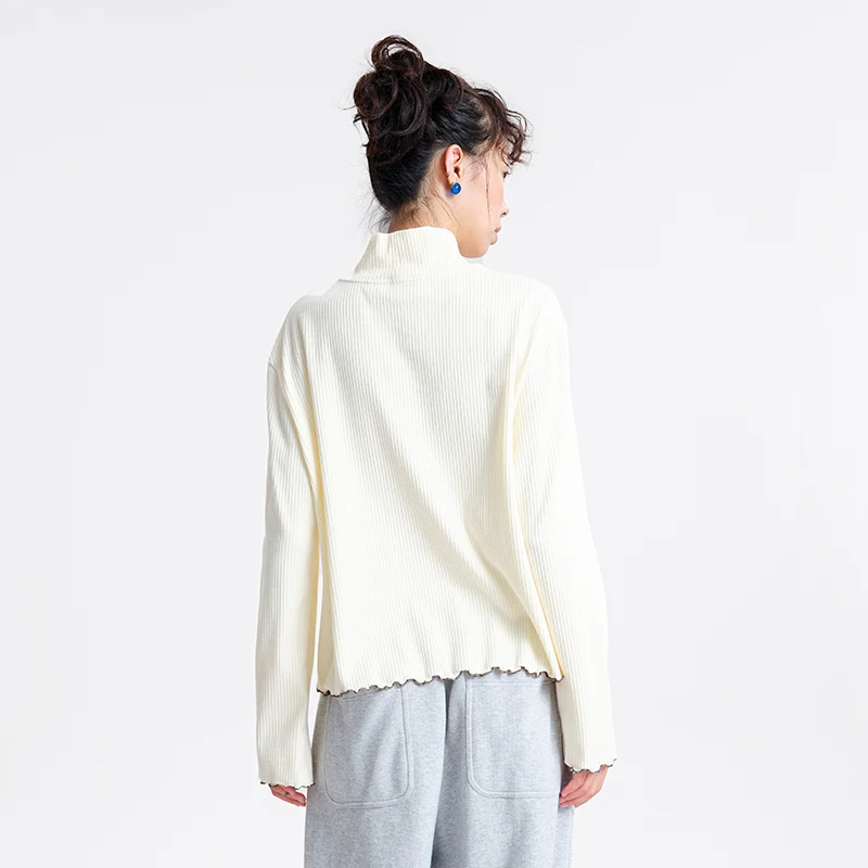 MOVEUP Casual Long Sleeved High Neck T-Shirt Winter Contrasting Color Cartoon Lamb Print Commuting Top For Women 3EWD10511
