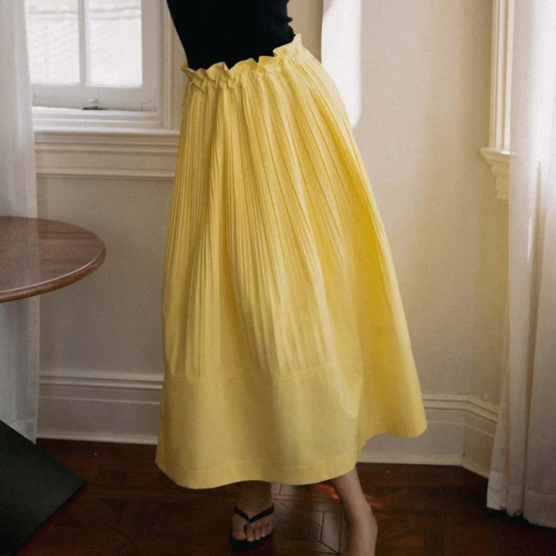 YFPF – jupe longue décontractée pour femmes, taille élastique, couleur unie, ligne A, ample, mode, vêtements polyvalents, nouvelle collection printemps 2026