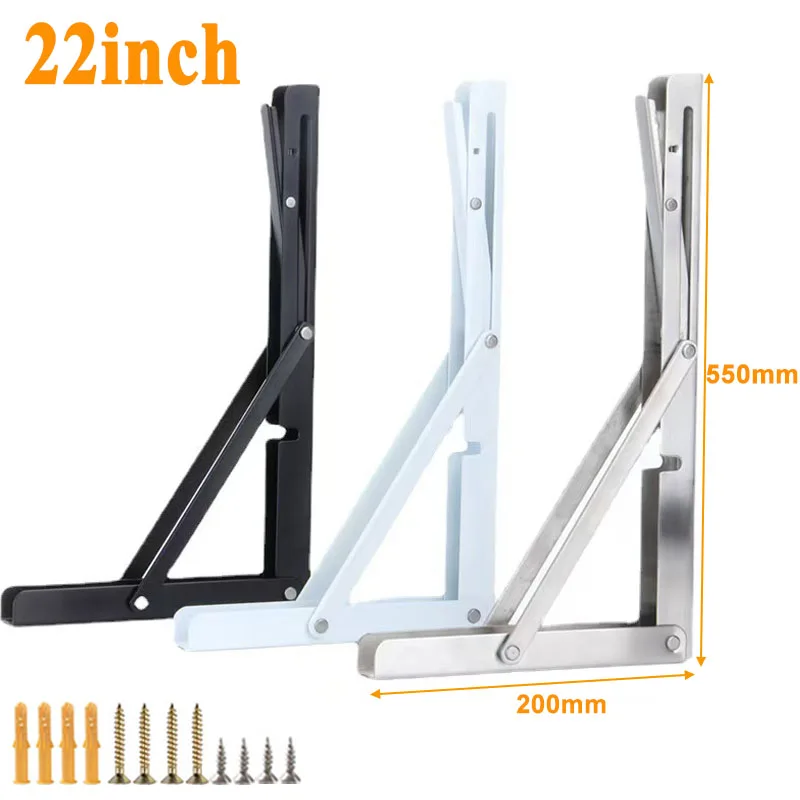 

22" Folding Shelf Brackets Adjustable DIY Wall Mounted Shelf Bracket Space Saving for Table Work Bench Black White Stainless