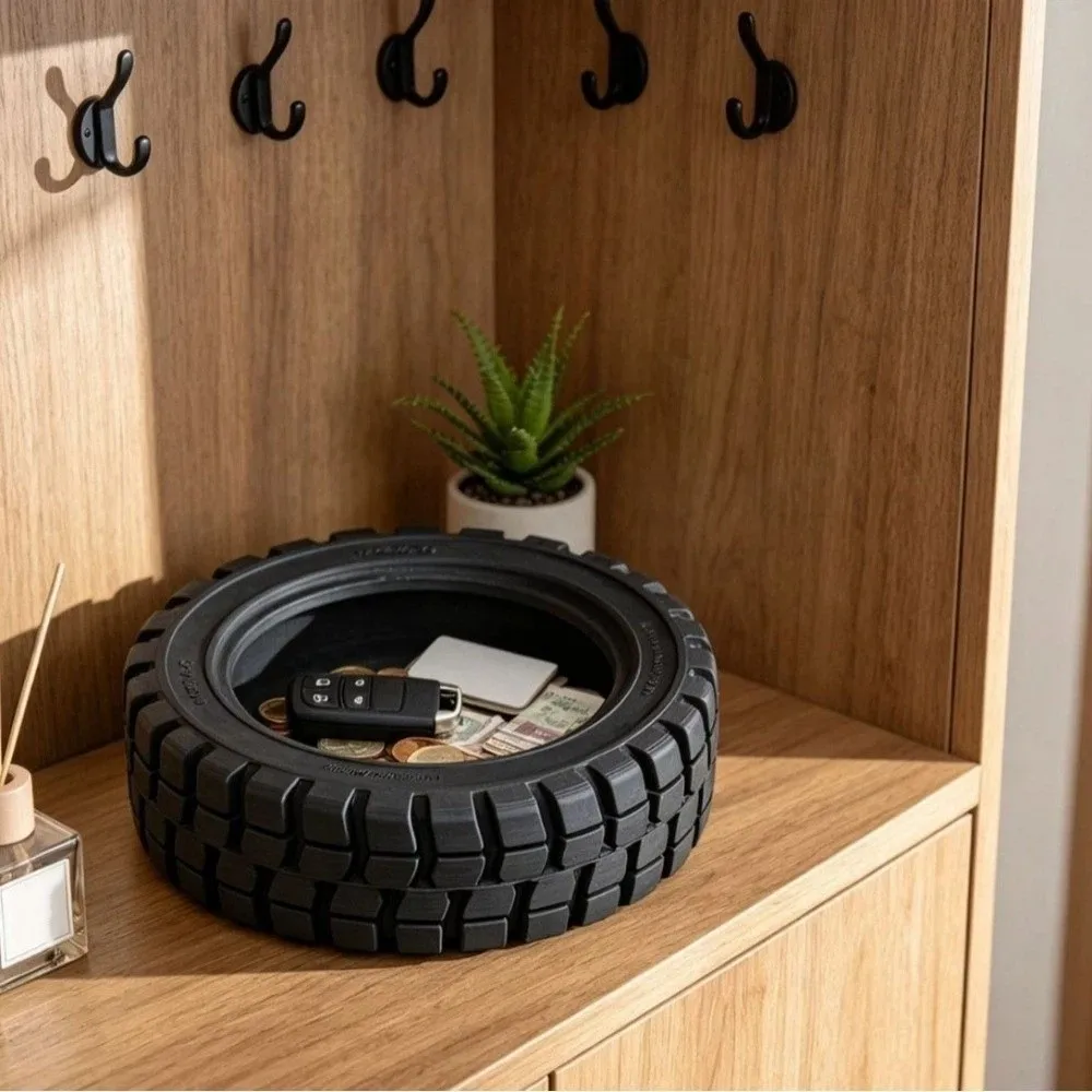 Funny 3D-Printed Mini Tire Storage Tray Multi-Function Ornaments Tire-Shaped Storage Box Creative Desktop Organizer Garage