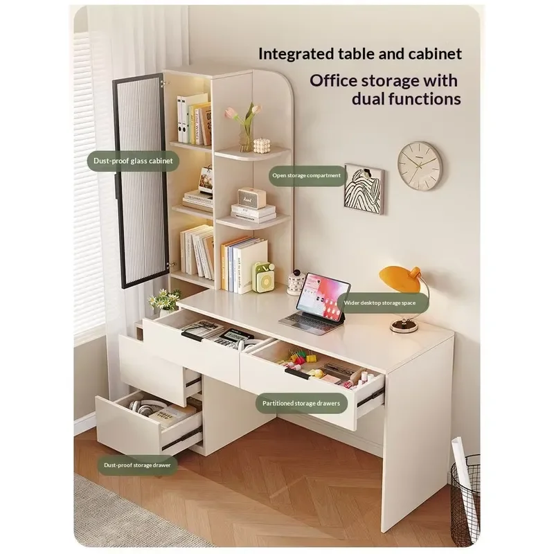 Modern Corner Computer Desk with Storage Drawers Adjustable Height Gaming Workstation for Small Apartment Home Office
