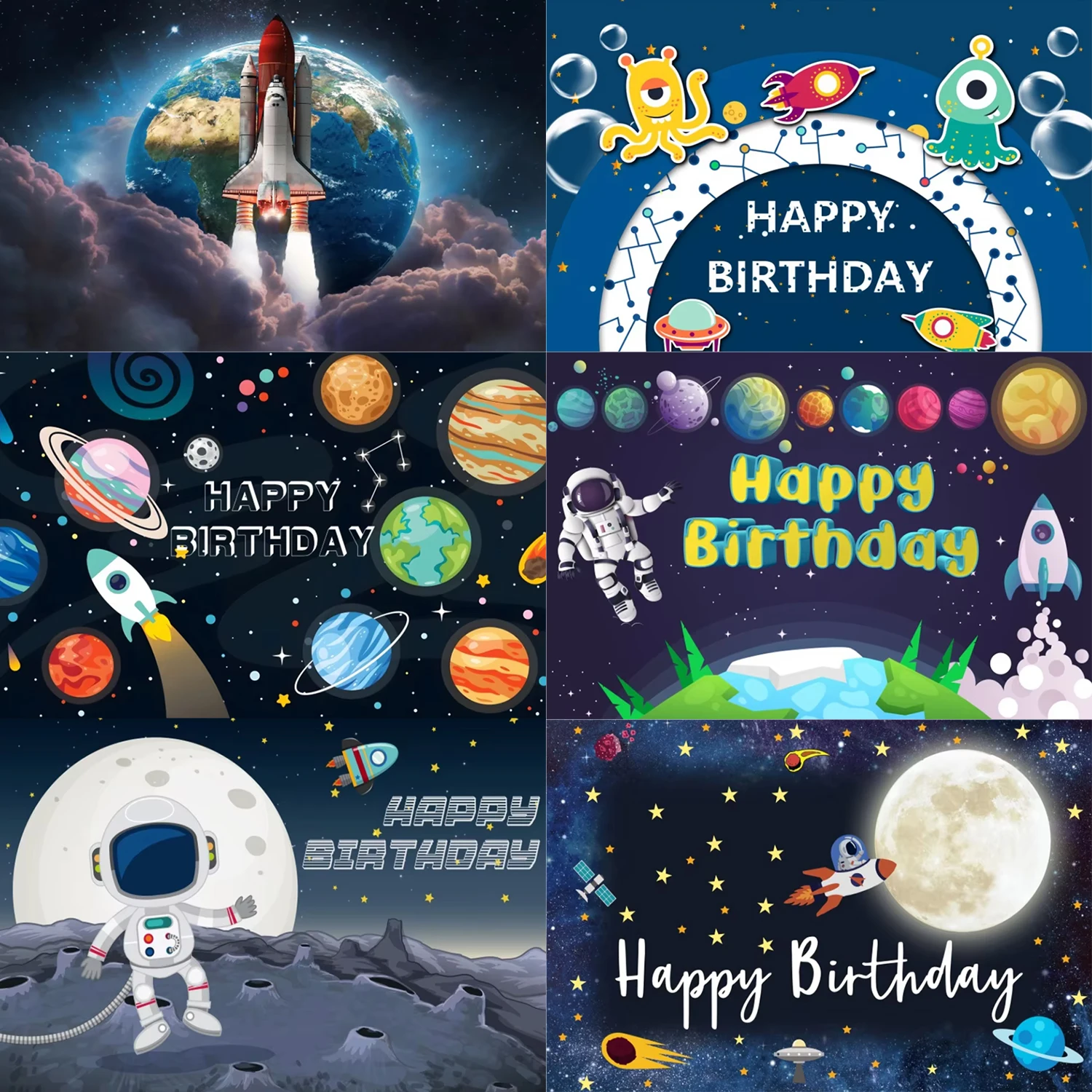 

Space Universe Astronaut Background Children Birthday Party Baby Decor Rocket Galaxy Planet Photography User Defined Gifts Props