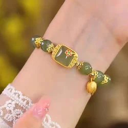 Chinese Style Imitating Hetian Jade Bracelet Square Sugar Lotus Beaded Bracelet High-end Generous Light Luxury Lucky Bracelet