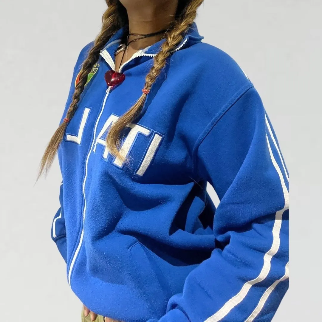 y2k streetwear Blue hoodie sweatshirt zipper warm Harajuku punk grunge y2k clothing women Hip hop sweatshirt Hoodie Sweatshirt