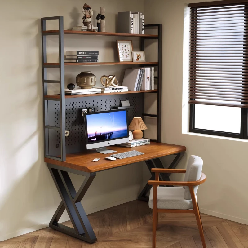 Solid wood desk bookshelf integrated table workbench living room long table computer desk bedroom home writing desk