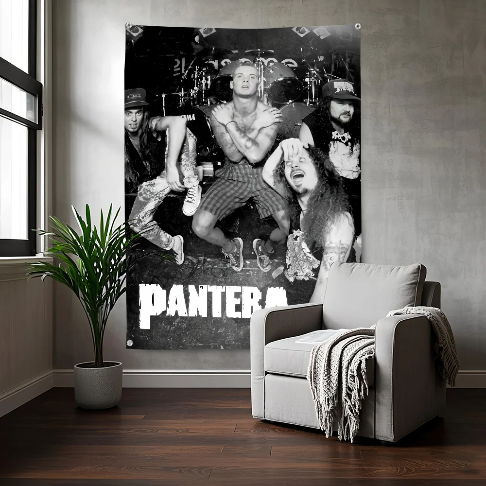 P-Panteras 헤비 록 밴드 플래그 침실 거실 바 정원 야외 마이크로 화이버 축제 장식 배경 아트 배너