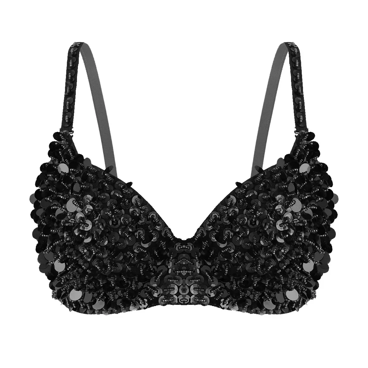 Donne Sparkle paillettes perline reggiseno imbottito Top reggiseno danza del ventre Top per Raves Dance