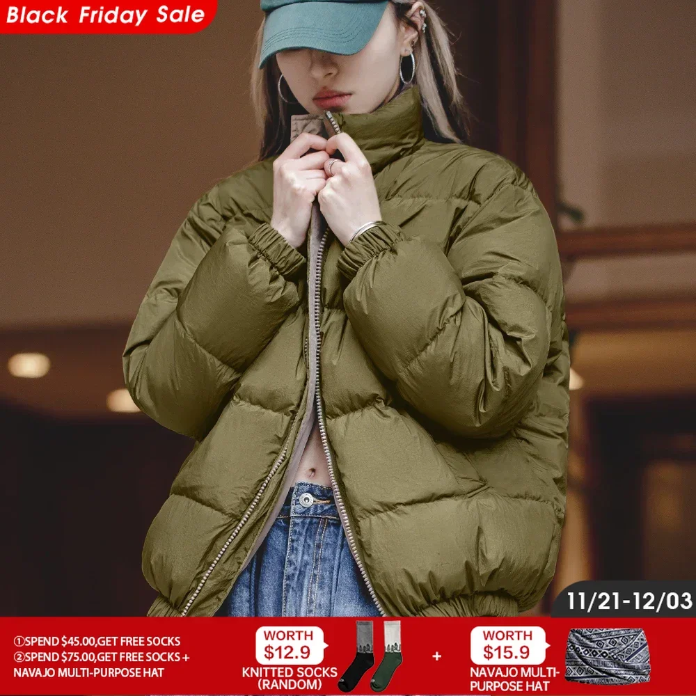 Maden Reversible Down Jacket for Women Winter Thick Warm White Duck Down Coat Unisex Solid Outerwear Thermal Jacket Loose Fit