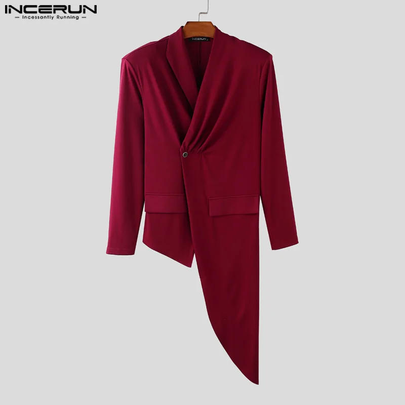 

INCERUN Men Irregular Blazer Solid Color Lapel Long Sleeve Long Style Suit Men Streetwear Autumn 2025 Fashion Casual Thin Coats