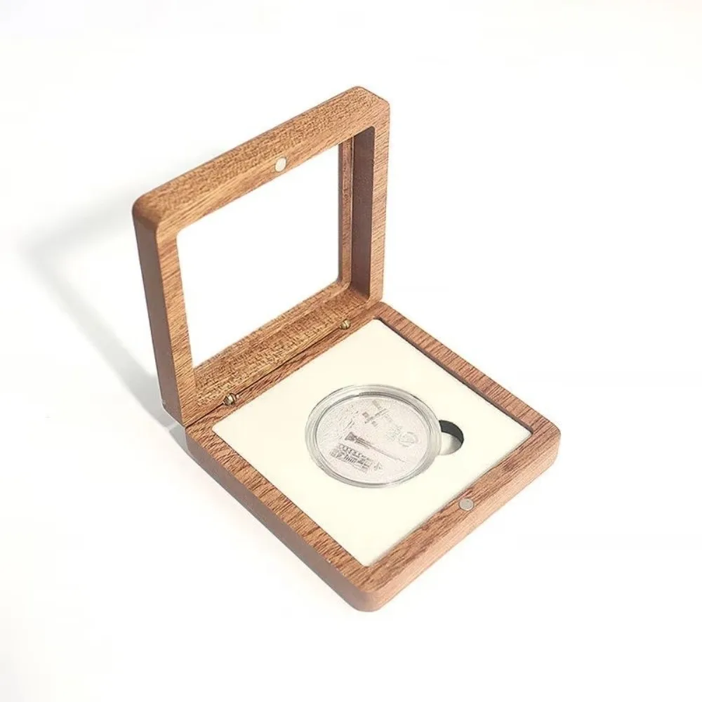 New Silver Coin Commemorative Coin Badge Box Black/White Badge Ancient Coin Collection Box Walnut Wood Window Box Gift Box - view 5