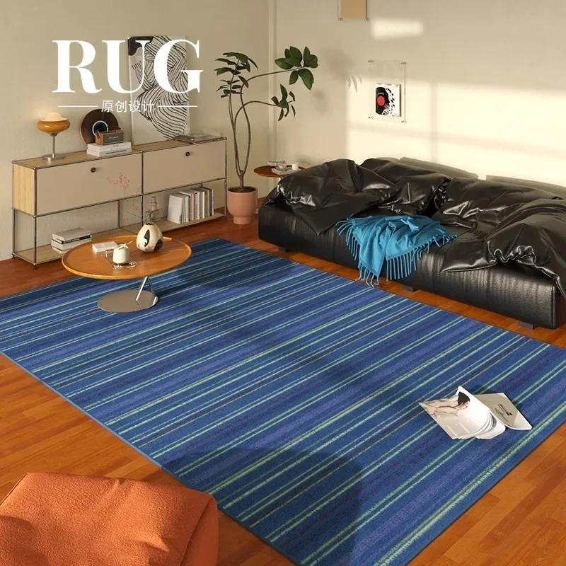 Living room modern retro blue carpet stripes lines bedroom bedside soft rug coffee table leisure area plush floor mat Alfombra