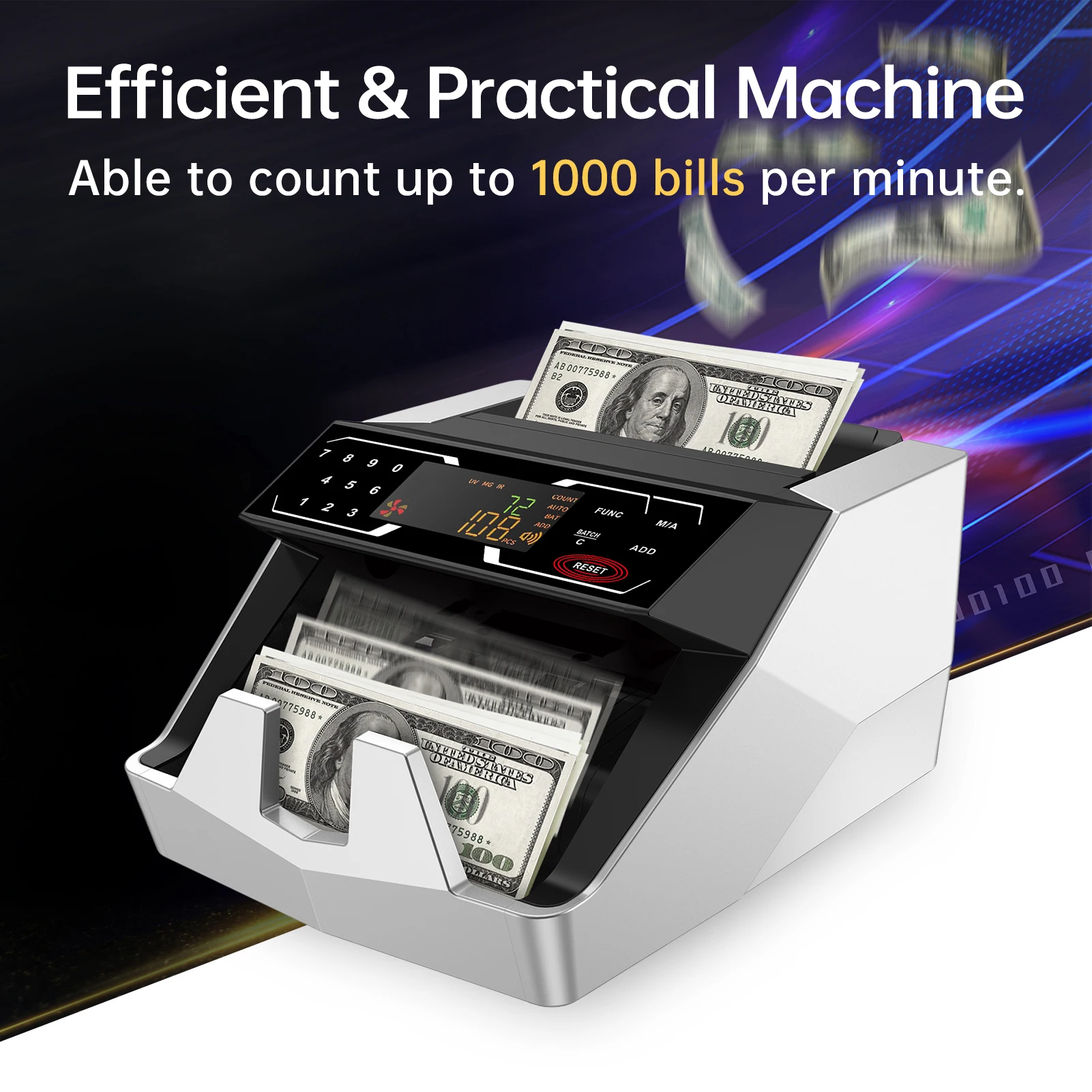 Money Counter Machine Counterfeit Bill Detector Automatic Money Detection Fast Counting Speed Cash Counting Machine with UV MG