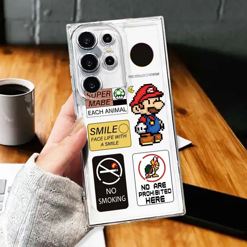 Comics Supers M-Marios Custodia per telefono Cartoon per Samsung Galaxy S25 S24 S23 S22 S21 S20 Edge Plus Ultra FE 5G Cover trasparente