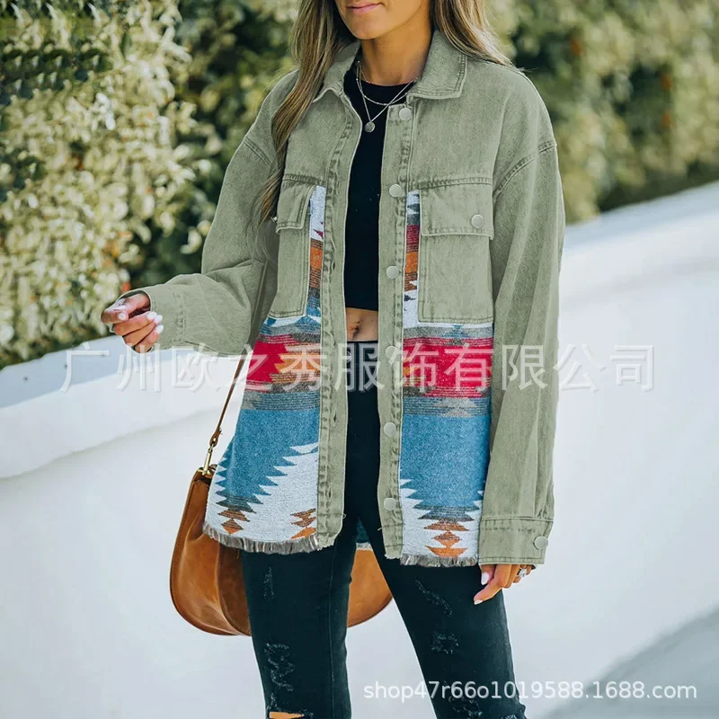 Vintage Jacket Jackets for Women Y2k Loose Spring Autumn Denim Woolen Coat Retro Eid Long Sleeved Shirt Streetwear Goth Coat