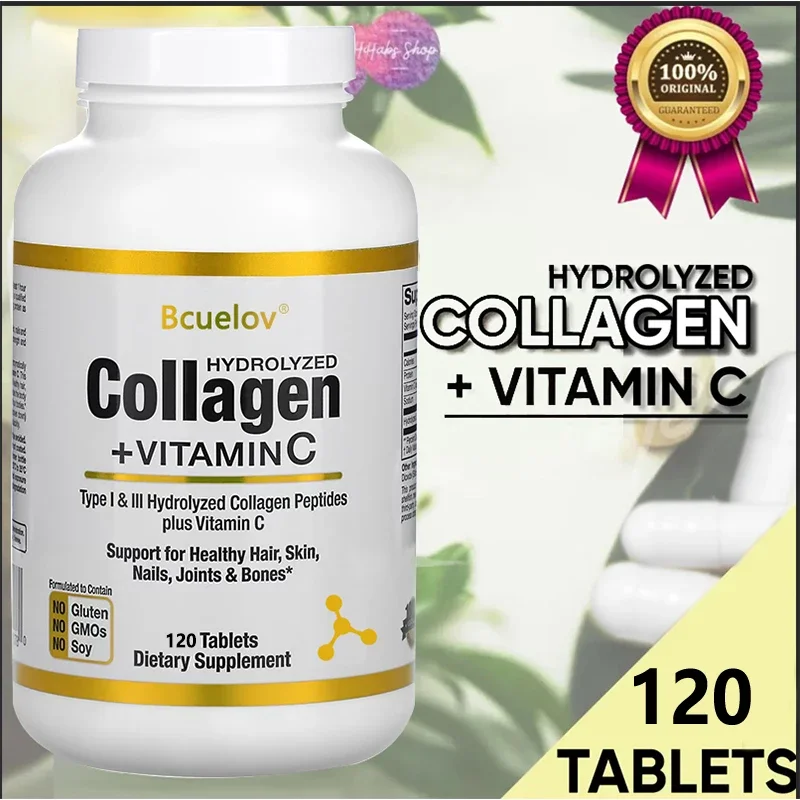 

Hydrolyzed Collagen Peptides+Vitamin C Supports Hair,Skin,Nails,Joints&Bones-Contains Type I & III Collagen Peptides - Non-GMO