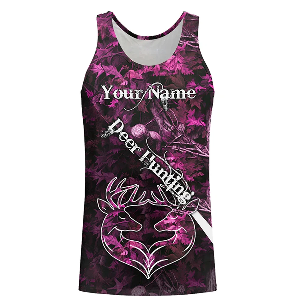 

Custom Diy Deer Hunting Tank Top Teal Camo Pattern 3d Print Buck Head Design Personalized Name Sleeveless Shirts For Hunters