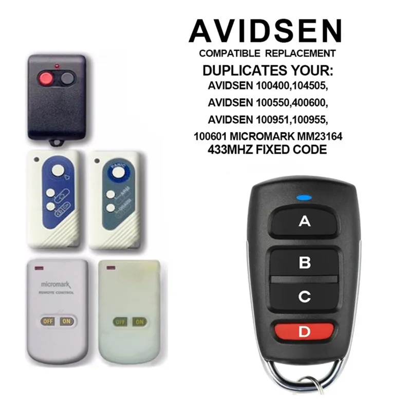 

New AVIDSEN 104505 100400 100550 100955 100951 Remote Control 433mhz Fixed Code Clone Garage Door Command Remote Copier Key Fob