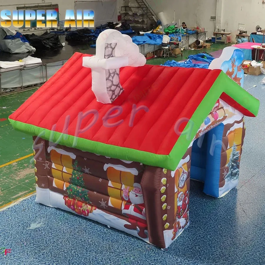 บ้านลมเป่าลมรูปทรงลูกบาศก์ขนาดใหญ่พร้อมไฟสำหรับงานปาร์ตี้คริสต์มาสกลางแจ้ง