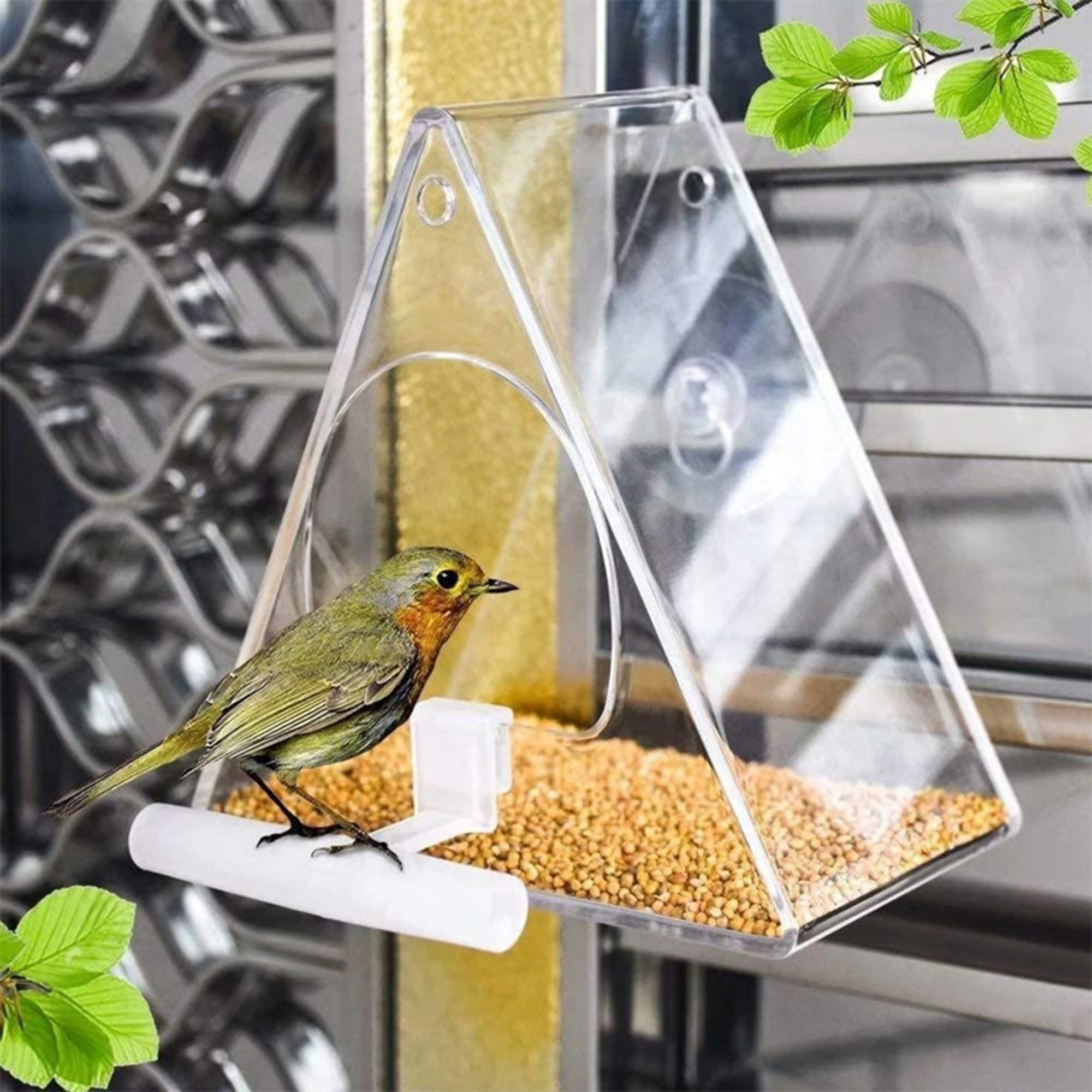 

Window Bird Feeder Acrylic Transparent View Bird House with Suction Cup Hanging Chain Birds Food Container for Indoor Outdoor