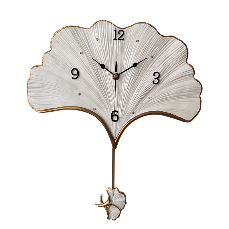 

Ginkgo Leaf Swing Wall Clocks Fashion Wall Decor Creative Resin Silent Quartz Clock Living Room Hanging Decoration Accessories