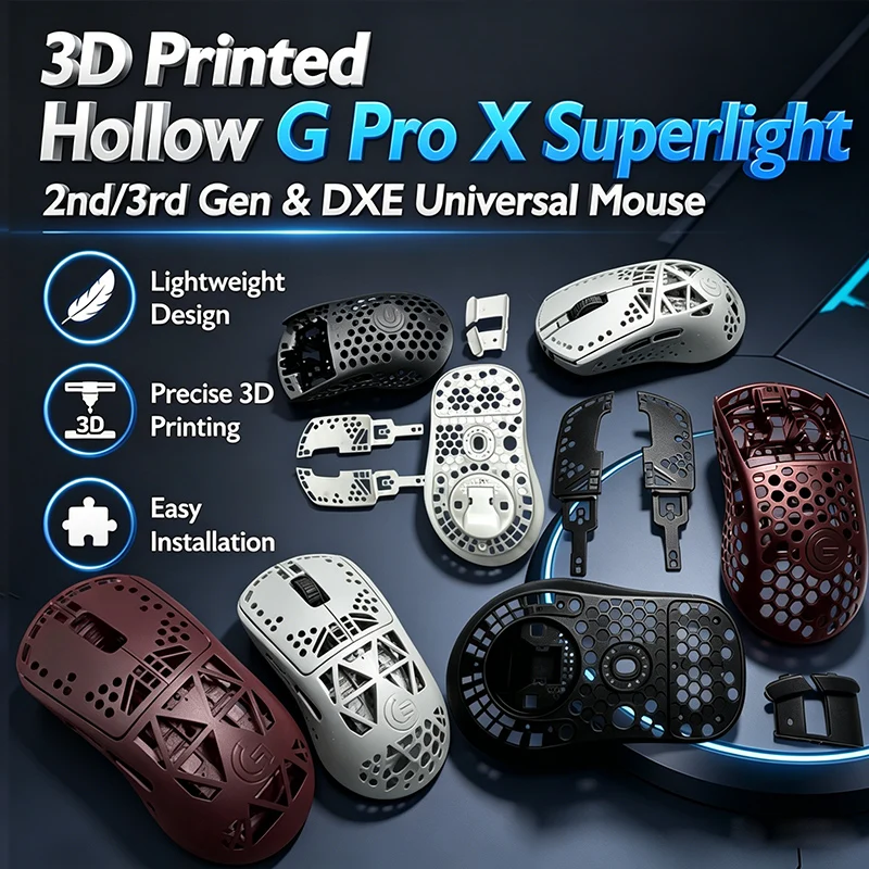 

For G Pro X Superlight 2nd 3rd Gen DXE Universal 3D Printed Hollow-Out Lightweight Custom DIY Mouse Shell Replacement Accessory
