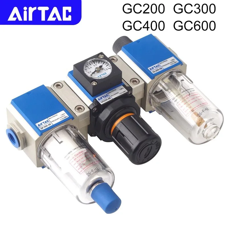 AIRTAC GC200-06/GC300-10/GC400-15/GC600-20 Original Pneumatic Air Triple Pressure Filter Regulator Lubricator Oil Mist Separator