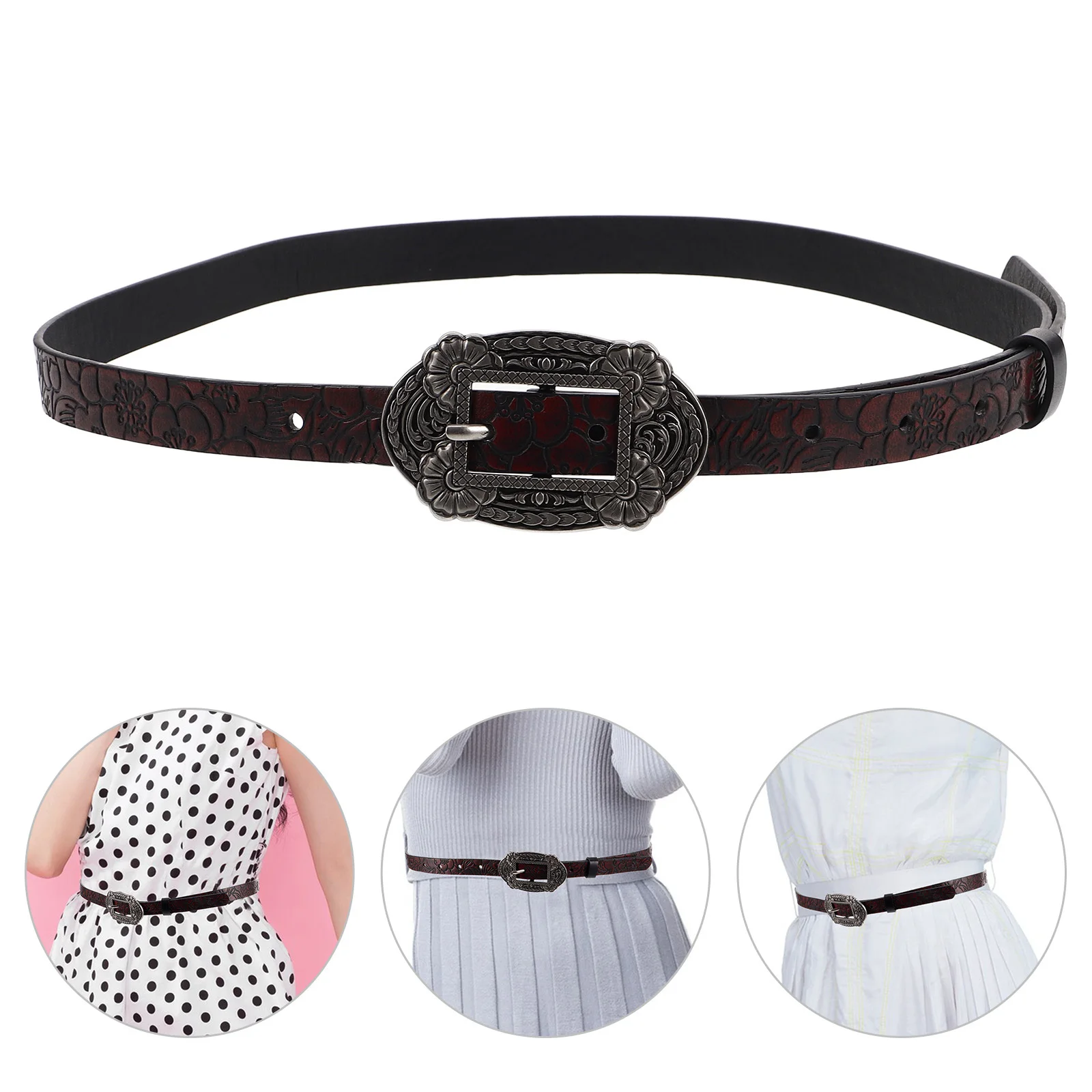 

Floral Engraved Vintage Western PU Belt Adjustable Cowboy Waist Belt for Women Jeans Dress Country Belts for Women