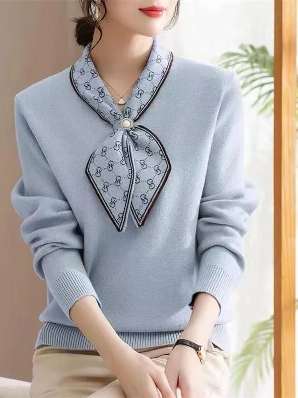 

Faionable Knot Woolen Knitted Sweater Base Layer irt for Women Outlet Brand Casual Sle Medium Softn Long S...