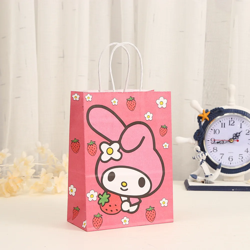 Bolsa de mano de papel kraft de dibujos animados Sanrio, bolsas de regalo de Hello Kitty Kuromi, bolsas de papel Kraft con patrón creativo, regalo de cumpleaños para niños