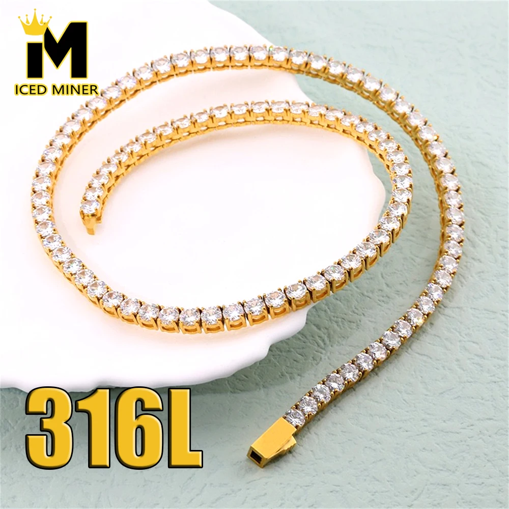 

Ожерелья из теннисной цепи Iced Out 316L для мужчин, не выцветает, ожерелье из нержавеющей стали, браслеты с цирконием, ювелирные изделия в стиле хип-хоп