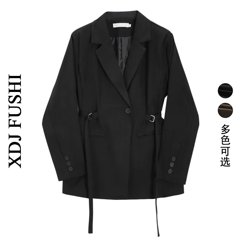 

Black Blazer Coat Women Korean Casual Loose 2025 Autumn Oversized Single-breasted Turndown Collar Long Sleeve Suit Jacket Female