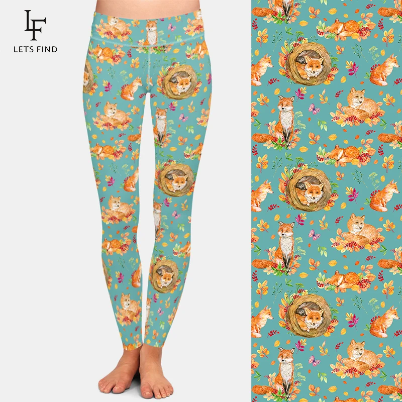 LETSFIND-Leggings con estampado de zorros para mujer, Leggings elásticos de cintura alta, de alta calidad, a la moda, nuevos