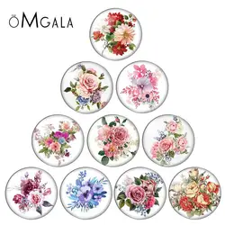 10pcs 12/14/16/mm Fashion Mixed Flower Rose Handmade Photo Glass Cabochons Pattern Domed Jewelry Making Accessories Supplies