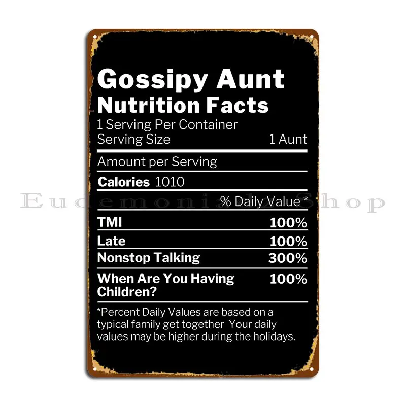 Thanksgiving Christmas Gossipy Aunt Nutrition Facts Metal Plaque Poster Designing Poster Home Vintage Cave Tin Sign Poster