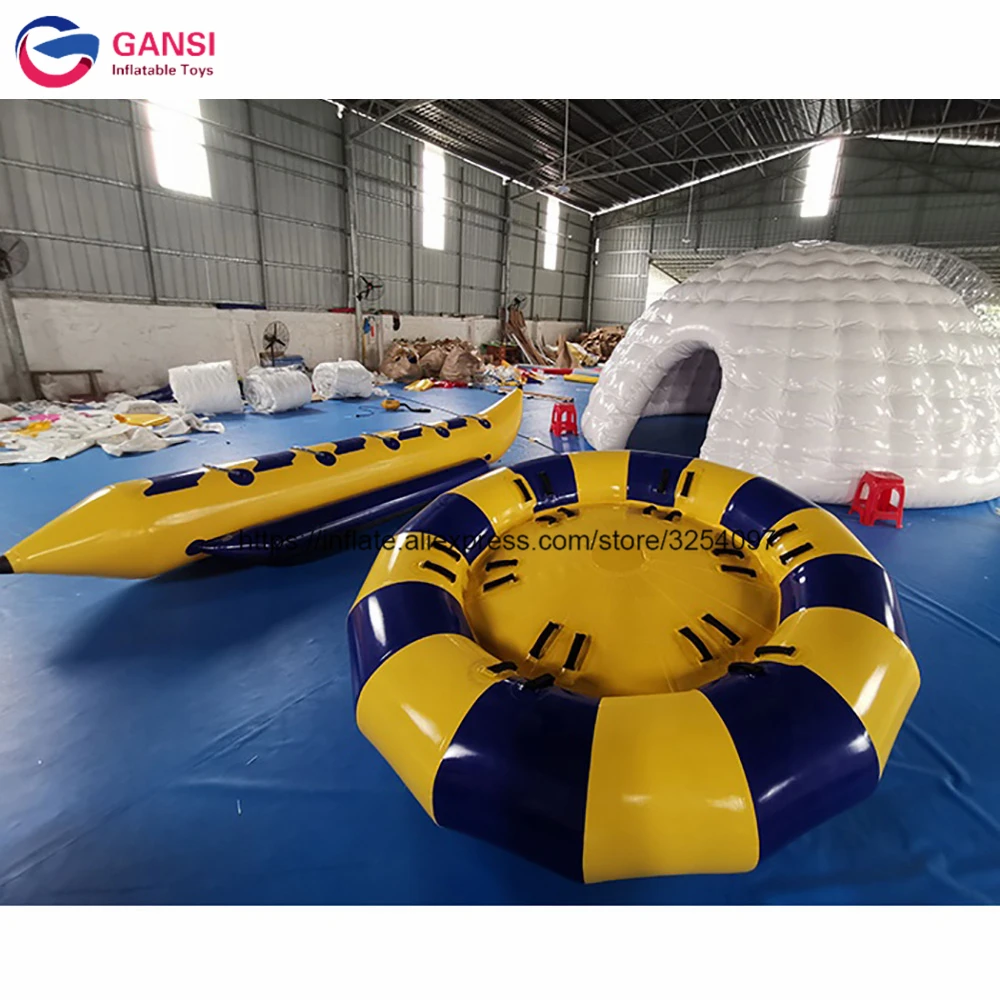 Water play equipment inflatable flying disco boat 3m inflatable crazy UFO towable for ocean game