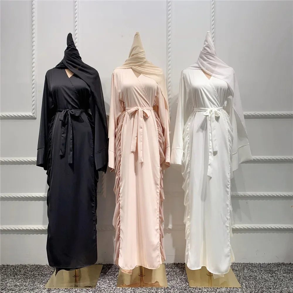 Eid Mubarak Ramadan Donne Musulmane Kimono Aperto Abaya Abito in Chiffon Dubai Caftano Turco Arabo Abito Abbigliamento Islamico Jalabiya Caftano