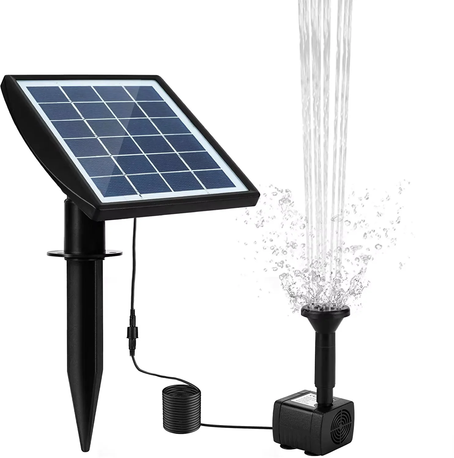 Outdoor solar, upgraded solar fountain kit with stakes for bird baths, gardens, backyards, swimming pools, fish tanks
