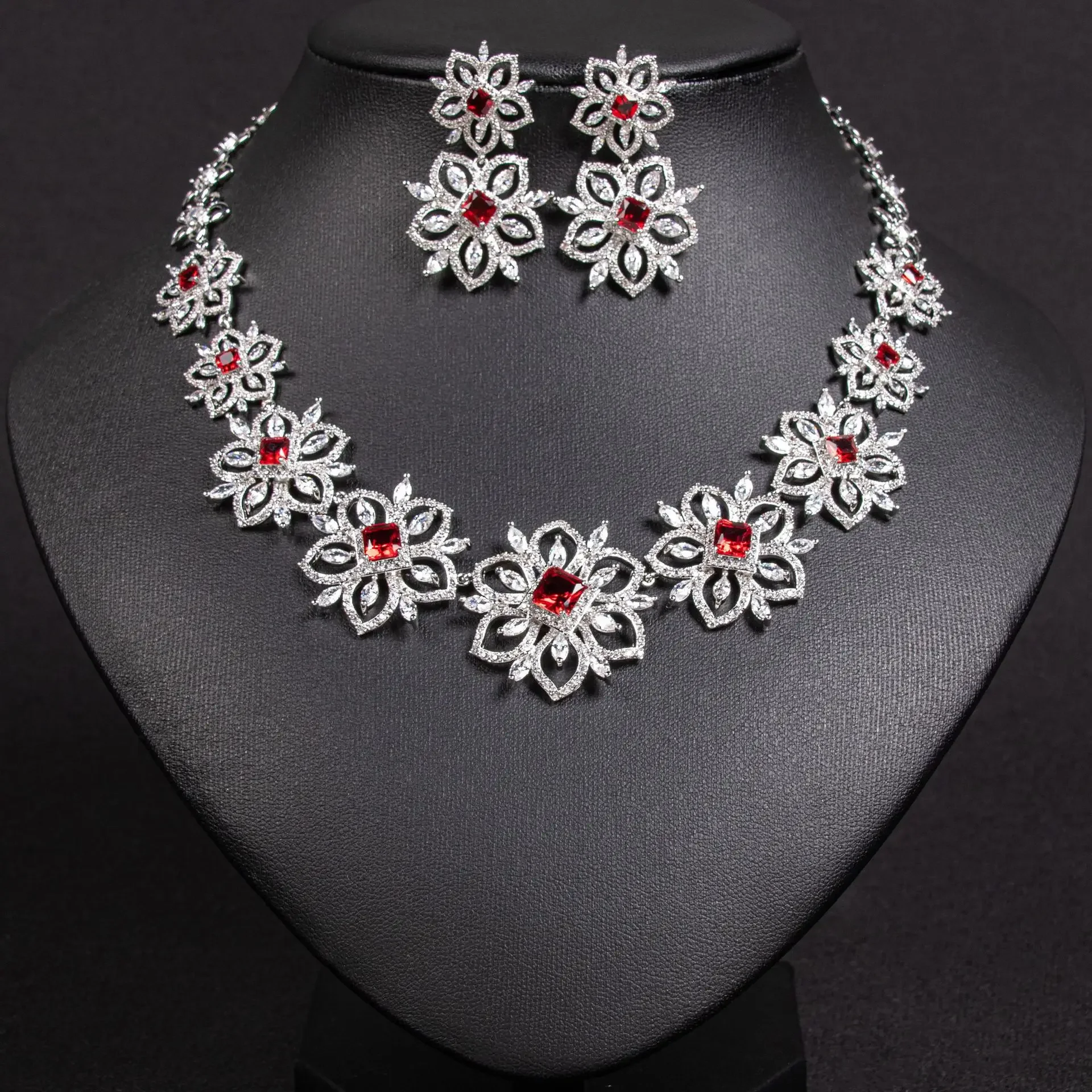 

Luxury Cubic Zirconia Bridal Jewelry Sets For Women Wedding Jewellery Accessories CZ Flower Choker Necklace Earrings Set Gifts