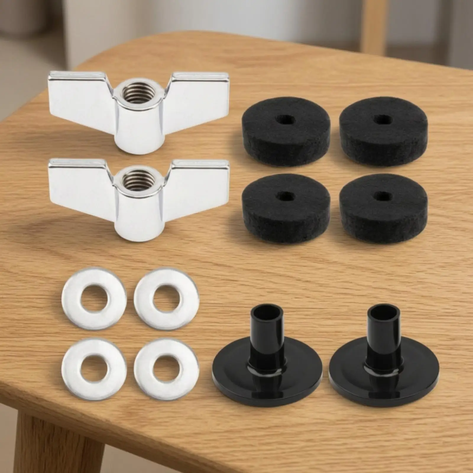 Durable Drum Hardware Parts Kit Silver Fastener with Nuts Black Felt Washers for Cymbal Setup Stability Upgrade