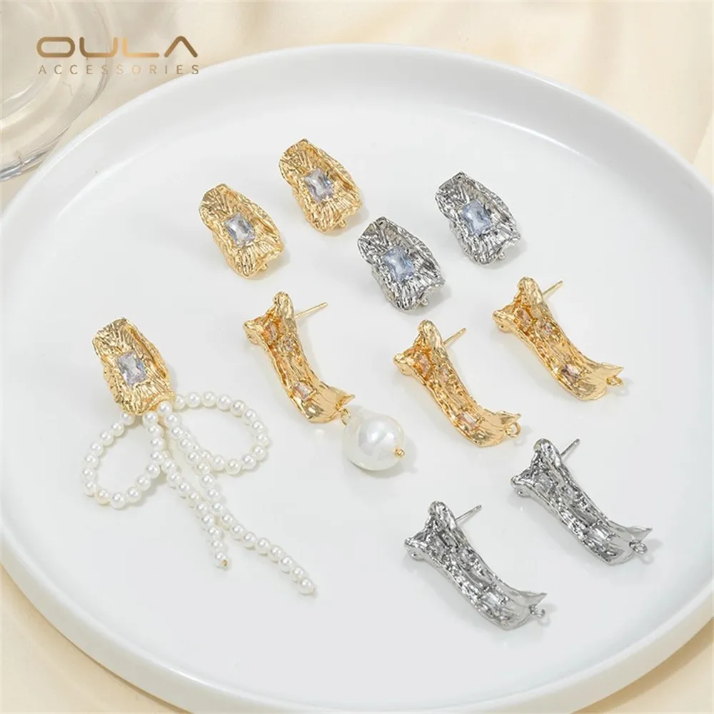 

14K Gold-plated Withered Wood Lotus Leaf Texture with Pendant Earrings Zirconia 925 Silver Needle High-end Earring Accessories