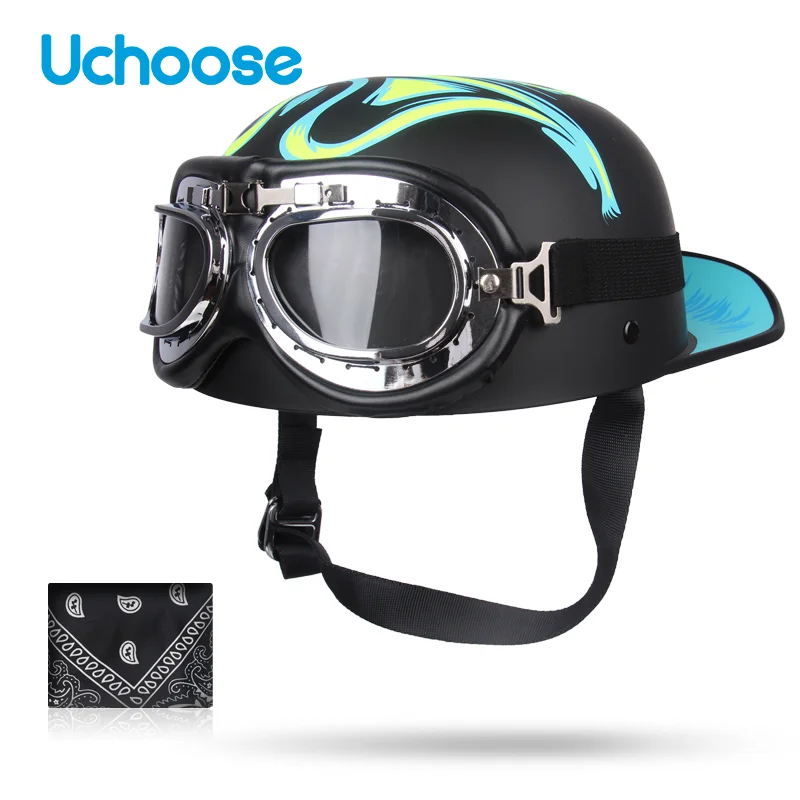 

2023Uchoose DS Baseball Cap Helmet Retro Helmets Summer Motorcycle Casque Vintage Open Face Scooter Cruiser Chopper Gangster
