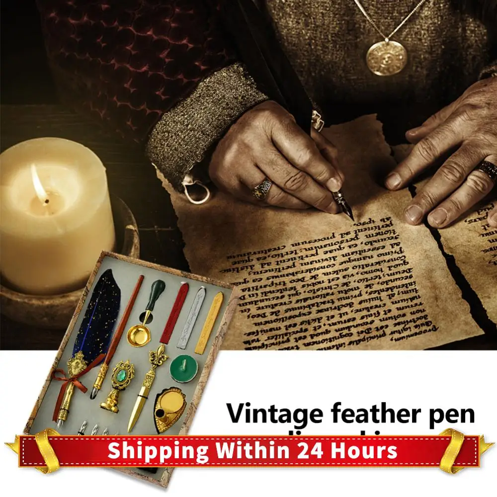 

Retro Feather Pen Writing Ink Set Creative Exquisite Feather Dip Fountain Pen Sets Stationery Crafts Gifts for Home Office