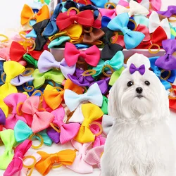 Colorful Dog Bowknot Pet Hair Bows Decorate Solid Color Bows with Rubber Band for Small Dogs Puppy Pet Headwear Dog Accessories