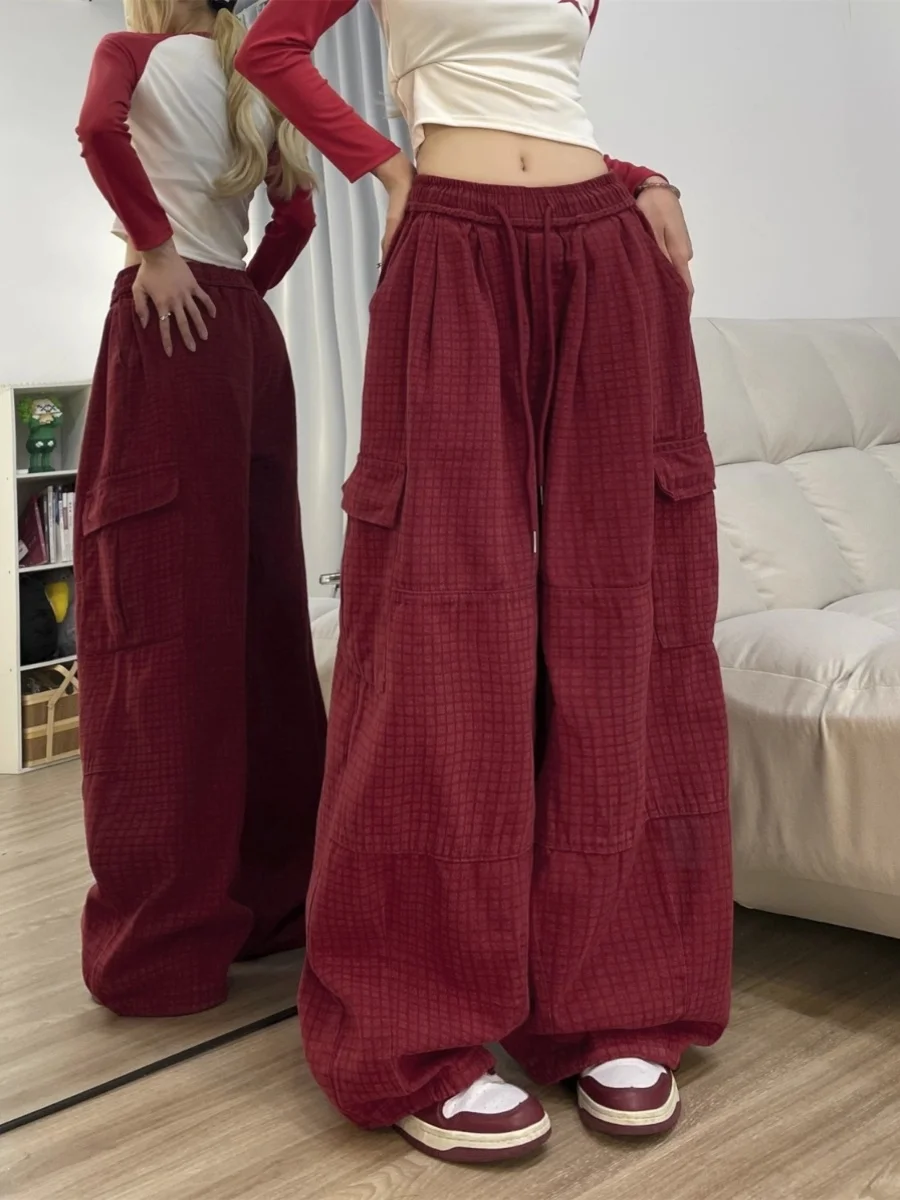 

plus Size American Retro Workwear Wide Leg Pants Men Loose Slimming Lantern Pants Autumn Trendy High Waist Micro Stretch