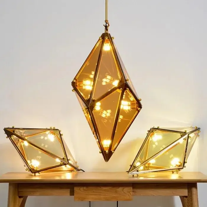 Creative Designer Diamond Shaped Glass Pendant Light Luxury Catering Banquet Hall Coffee Shop Restaurant Bar Lighting Fixtures